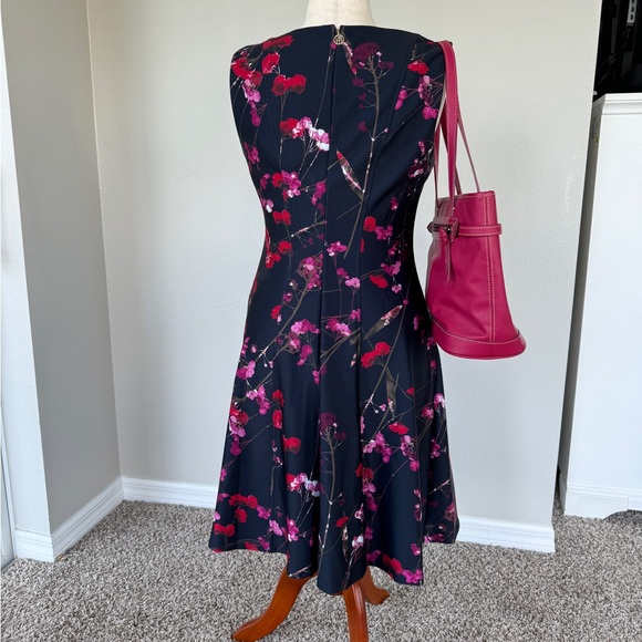 Tommy Hilfigure Floral Motif Paint Splatter Black Casual Fit and Flare Dress - Picture 3 of 9